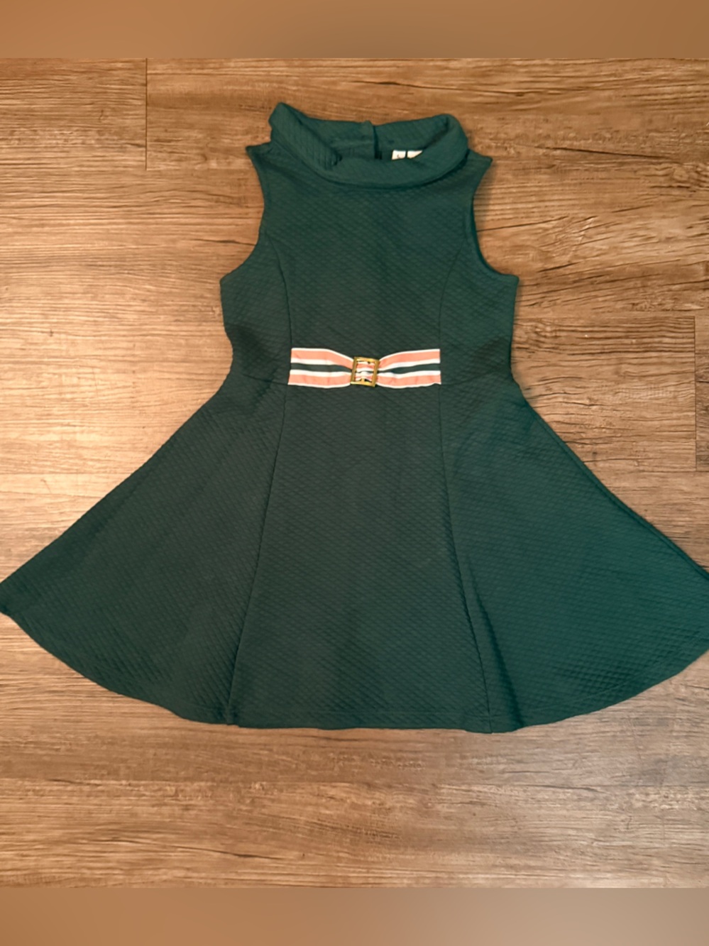 Janie and Jack Emerald Green Textured A-Line Dress with Striped Bow Accent